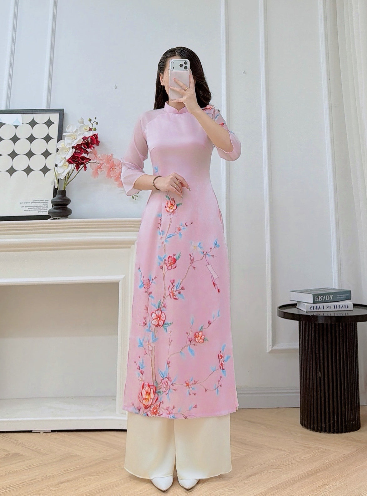 Pink Double Layers Chiffon Ao Dai Dress | Vietnamese Modern Ao Dai | Spring Garden Ao Dai