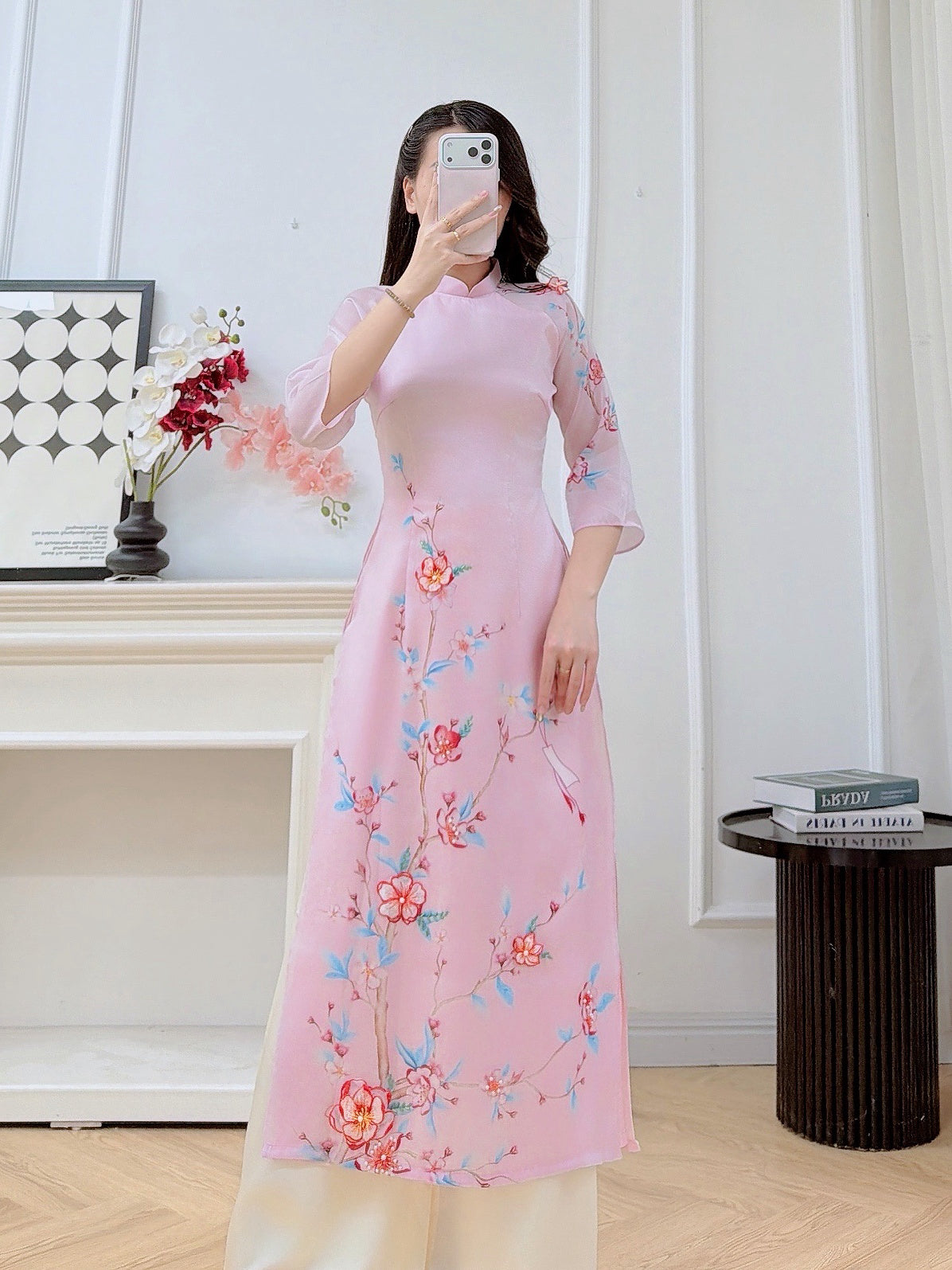 Pink Double Layers Chiffon Ao Dai Dress | Vietnamese Modern Ao Dai | Spring Garden Ao Dai