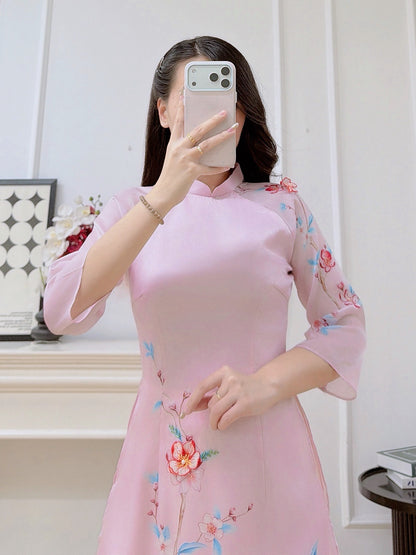 Pink Double Layers Chiffon Ao Dai Dress | Vietnamese Modern Ao Dai | Spring Garden Ao Dai