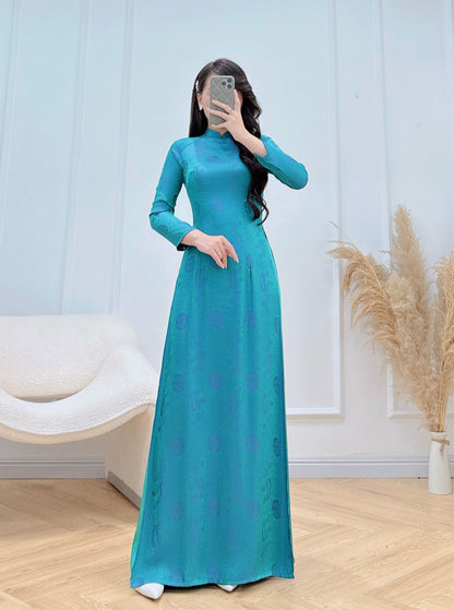 PATRICIA Teal traditional ao dai set | Ao dai Nha Xa Silk | Vietnamese ao dai for women