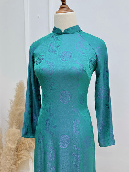PATRICIA Teal traditional ao dai set | Ao dai Nha Xa Silk | Vietnamese ao dai for women