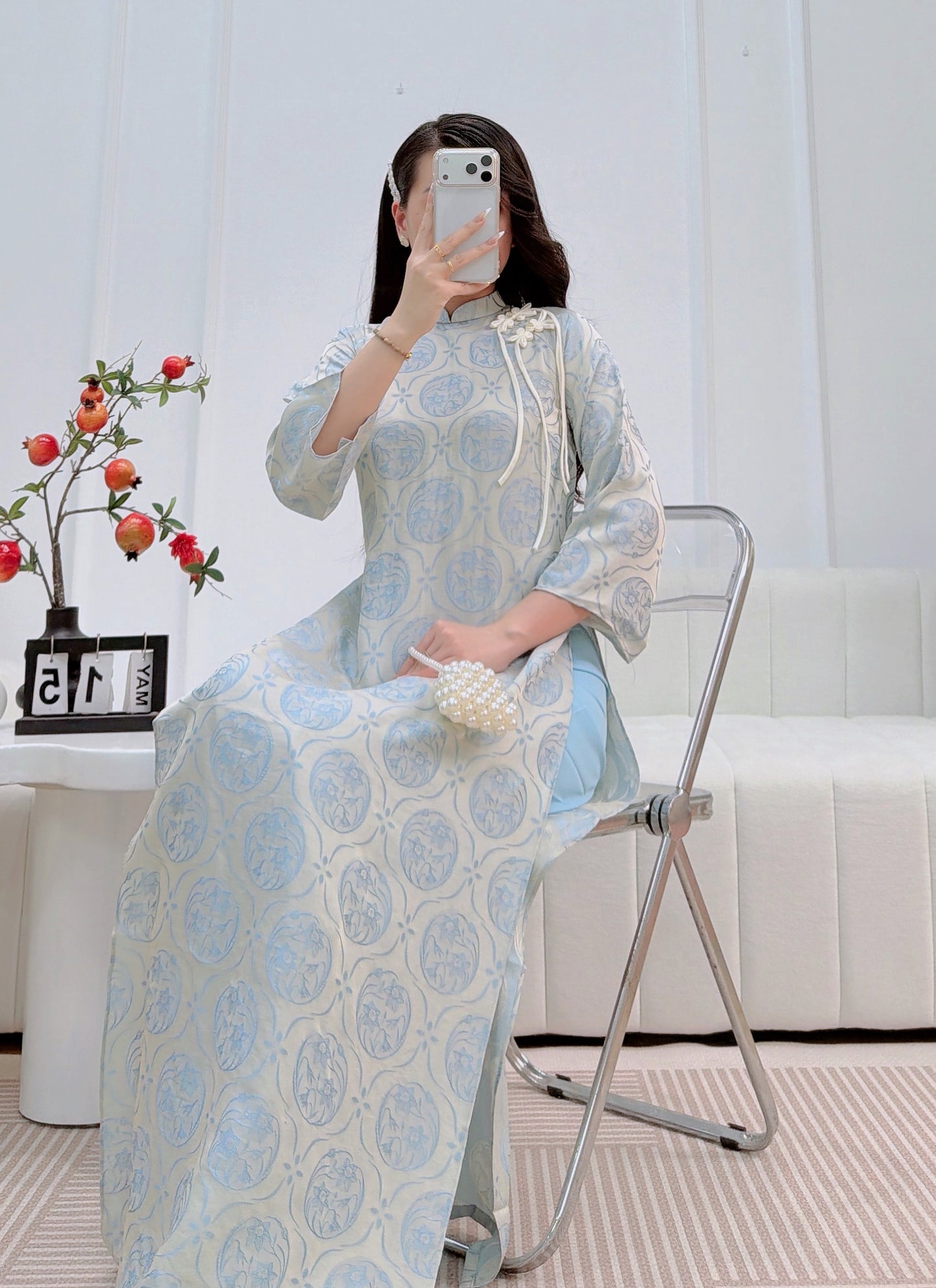 Pastel Blue Modern Ao Dai - Vietnamese Ao Dai for Women - With Pants