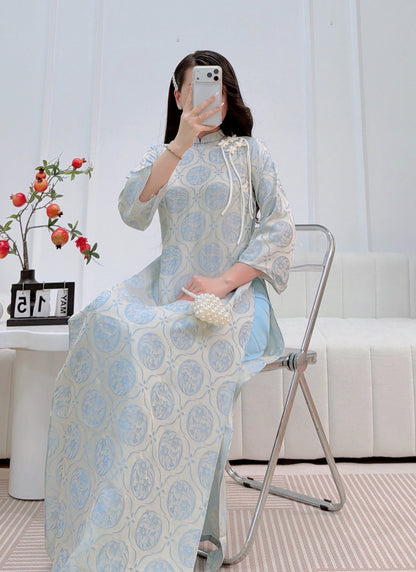 Pastel Blue Modern Ao Dai - Vietnamese Ao Dai for Women - With Pants