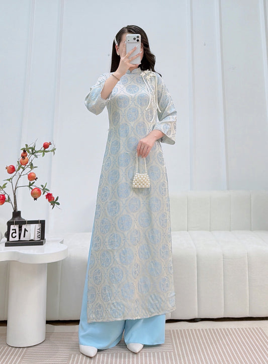 Pastel Blue Modern Ao Dai - Vietnamese Ao Dai for Women - With Pants