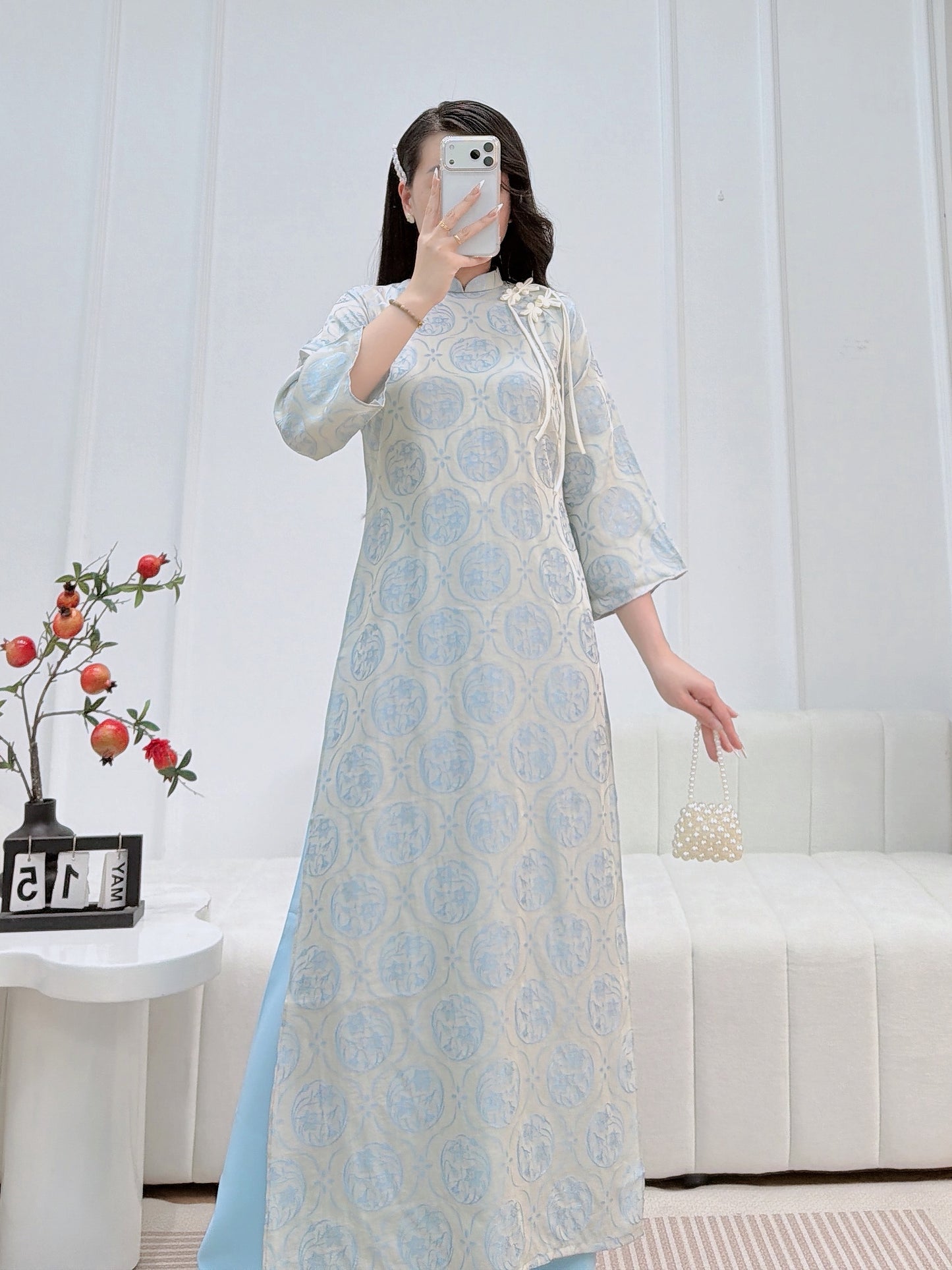 Pastel Blue Modern Ao Dai - Vietnamese Ao Dai for Women - With Pants
