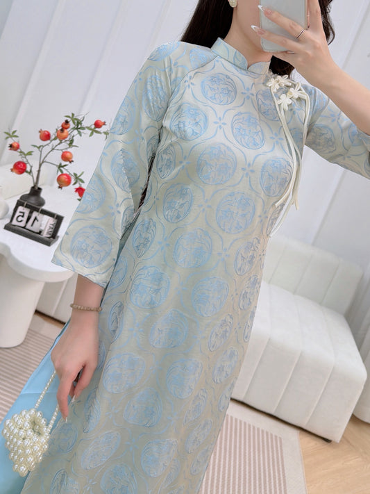Pastel Blue Modern Ao Dai - Vietnamese Ao Dai for Women - With Pants