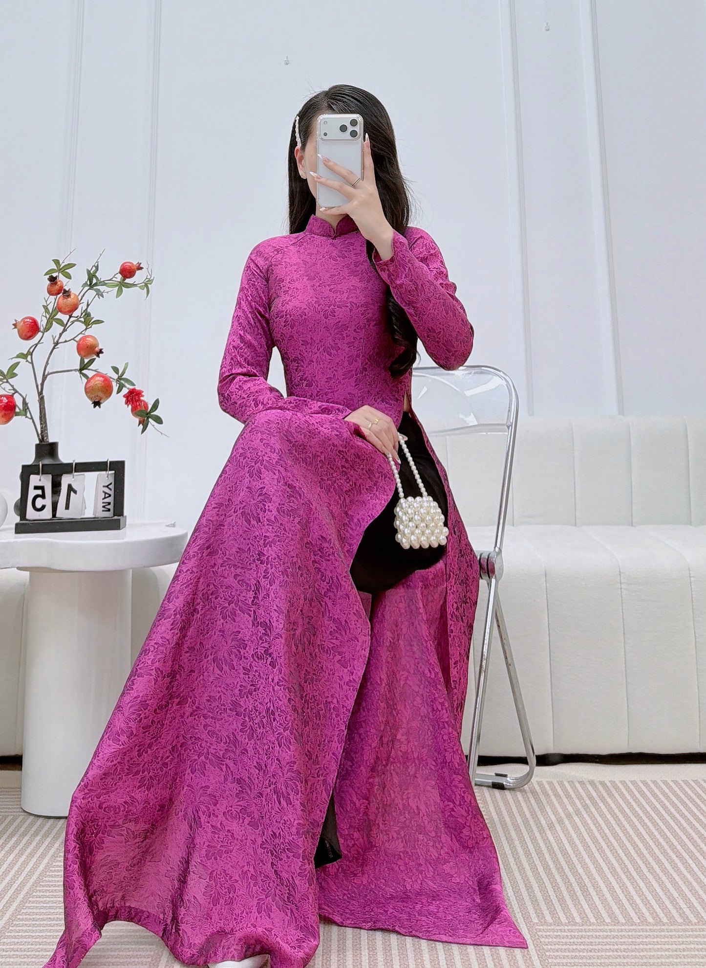 Pre-order: Traditional Vietnamese Ao Dai Dress - Áo Dài Tơ Lụa Vân Sắc