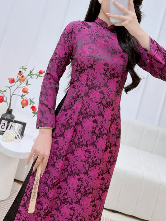 Dark Pink Vietnamese Ao Dai With Pants- Traditional Dress for Weddings - Women Dress
