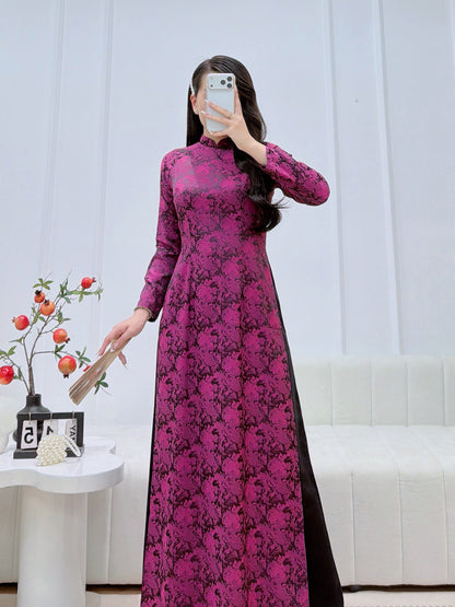 Dark Pink Vietnamese Ao Dai With Pants- Traditional Dress for Weddings - Women Dress