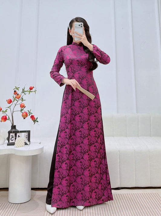 Dark Pink Vietnamese Ao Dai With Pants- Traditional Dress for Weddings - Women Dress