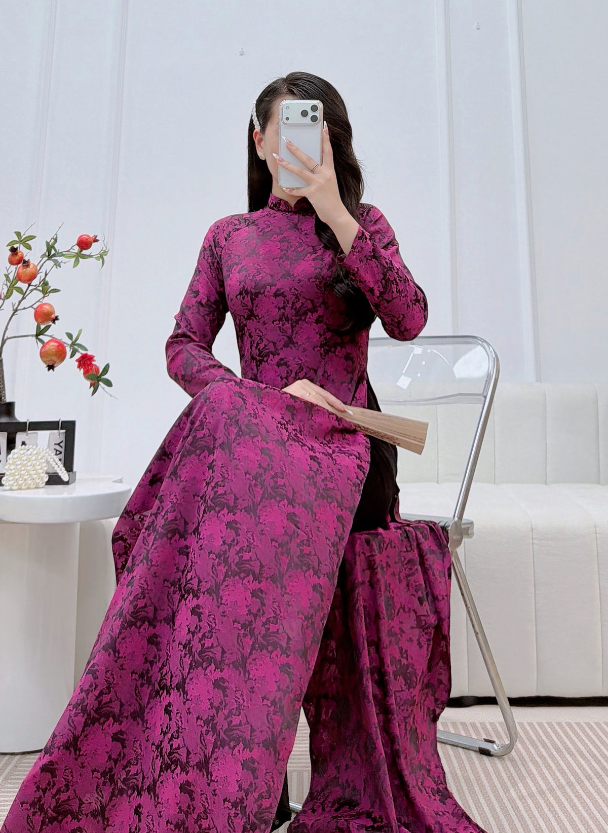 Dark Pink Vietnamese Ao Dai With Pants- Traditional Dress for Weddings - Women Dress