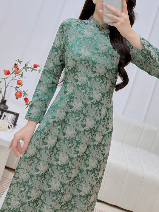 Green Thanh Giang Vietnamese Ao Dai With Pants- Traditional Dress for Weddings