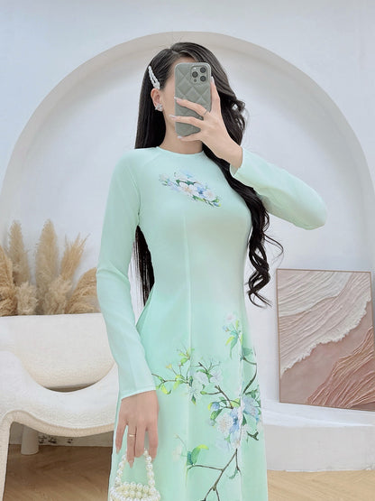 Pre-order: 3D Printed White Blossom Ao Dai | Traditional Vietnamese Dress for Women