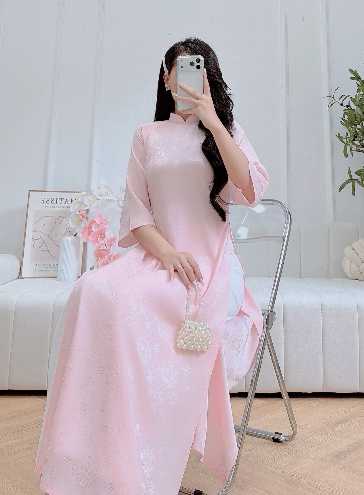 Pastel pink  ao dai set - Traditional Vietnamese dress for women - Ao Dai Vietnam