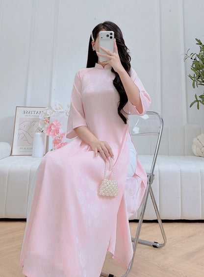 Pastel pink  ao dai set - Traditional Vietnamese dress for women - Ao Dai Vietnam