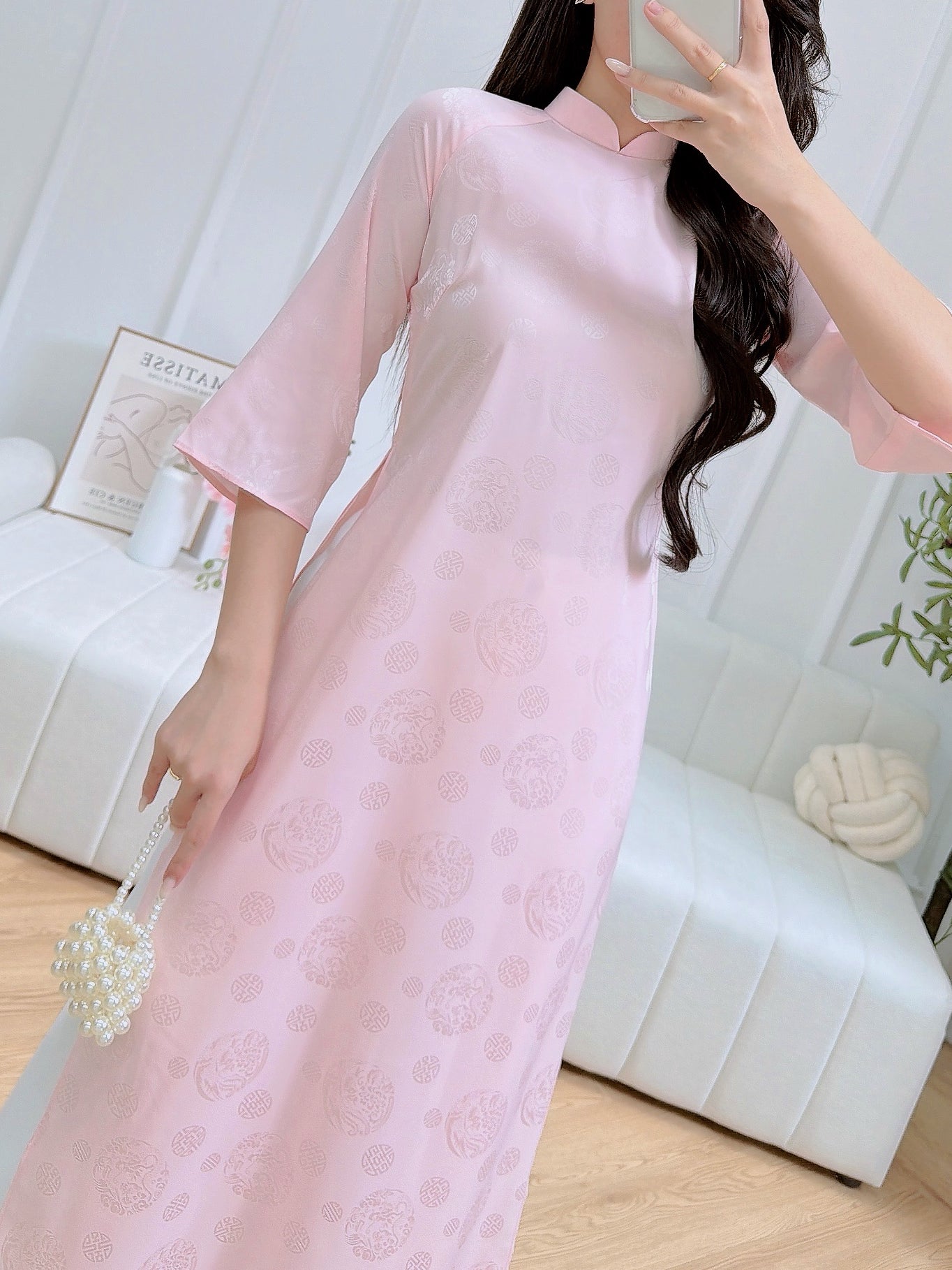 Pastel pink  ao dai set - Traditional Vietnamese dress for women - Ao Dai Vietnam