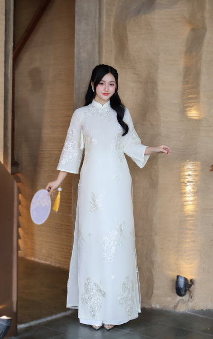 MAI Creeam Ao Dai Top | Modern Vietnamese ao dai for women | NO pants