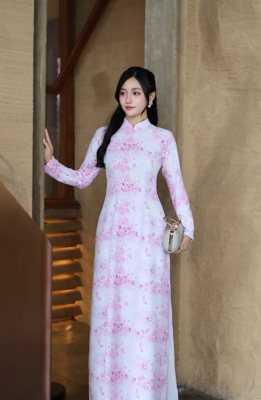 DORTHY 3D Blossom ao dai set | Ao dai Bao anh Silk | Vietnamese ao dai Tet
