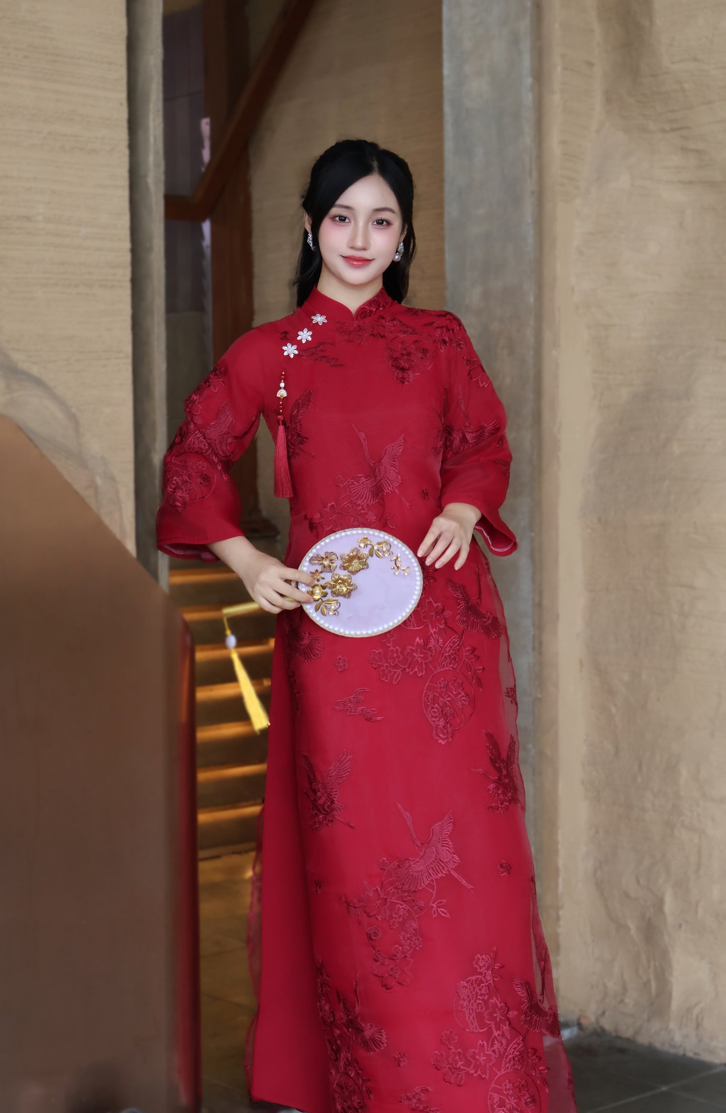 HOA Red Ao Dai Top | Modern Vietnamese ao dai for women | NO pants