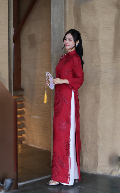 HOA Red Ao Dai Top | Modern Vietnamese ao dai for women | NO pants