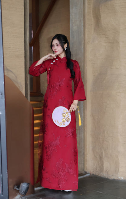 HOA Red Ao Dai Top | Modern Vietnamese ao dai for women | NO pants