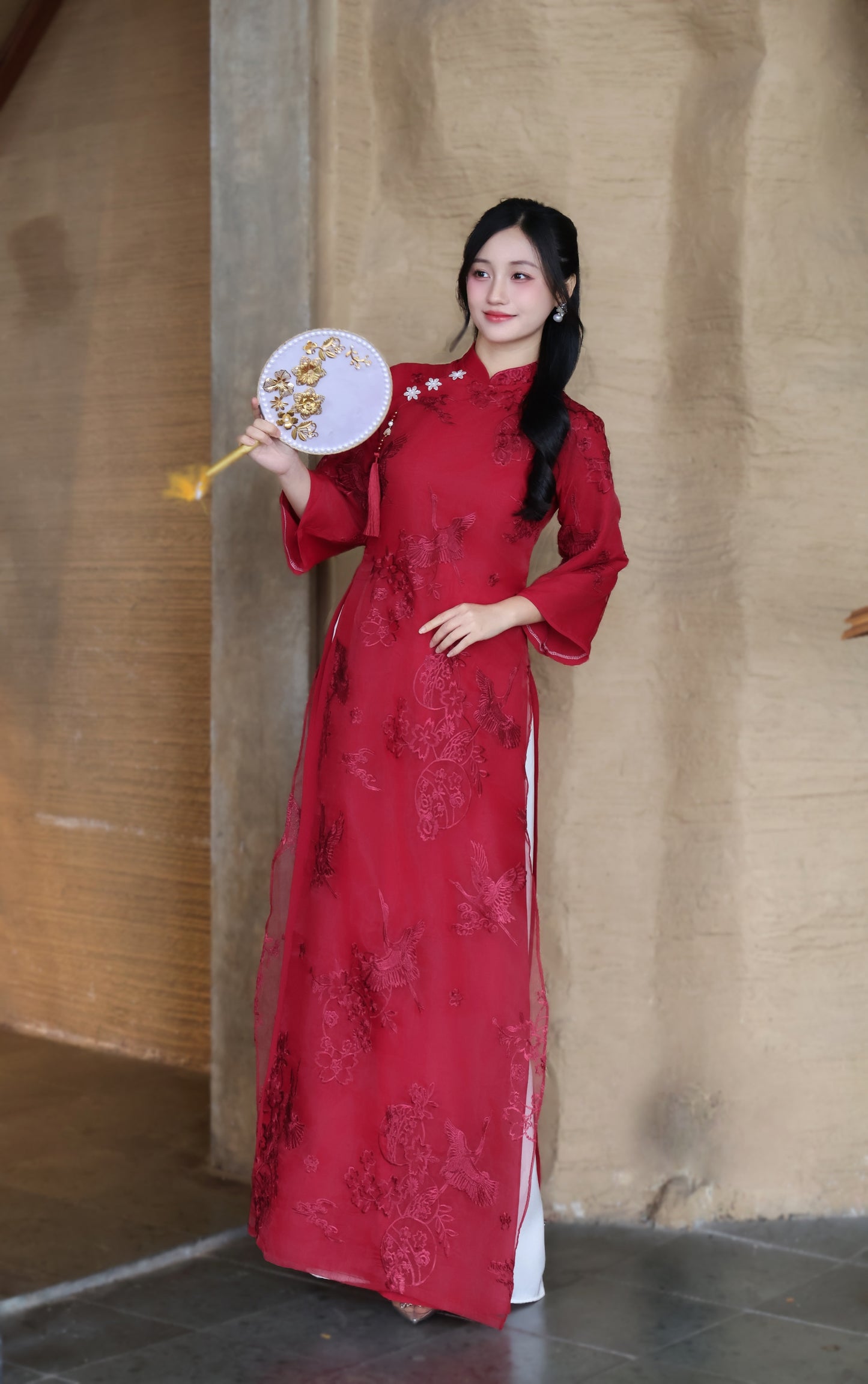 HOA Red Ao Dai Top | Modern Vietnamese ao dai for women | NO pants