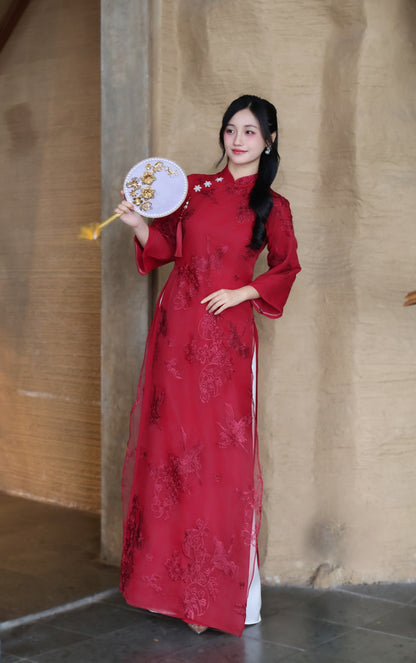 HOA Red Ao Dai Top | Modern Vietnamese ao dai for women | NO pants