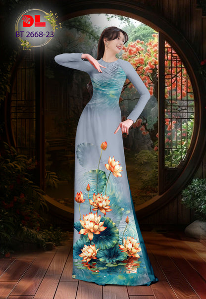 Traditional Ao Dai For Women - 3D Floral Printed Ao Dai Silk