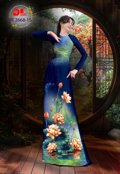 Traditional Ao Dai For Women - 3D Floral Printed Ao Dai Silk