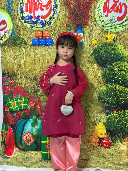 2 Layers Silk Ao Dai For Kid Girl - Baby Girls Ao Dai | Vietnamese Lunar New Year