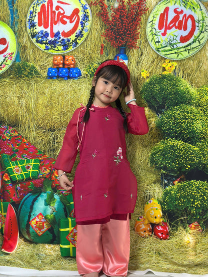 2 Layers Silk Ao Dai For Kid Girl - Baby Girls Ao Dai | Vietnamese Lunar New Year