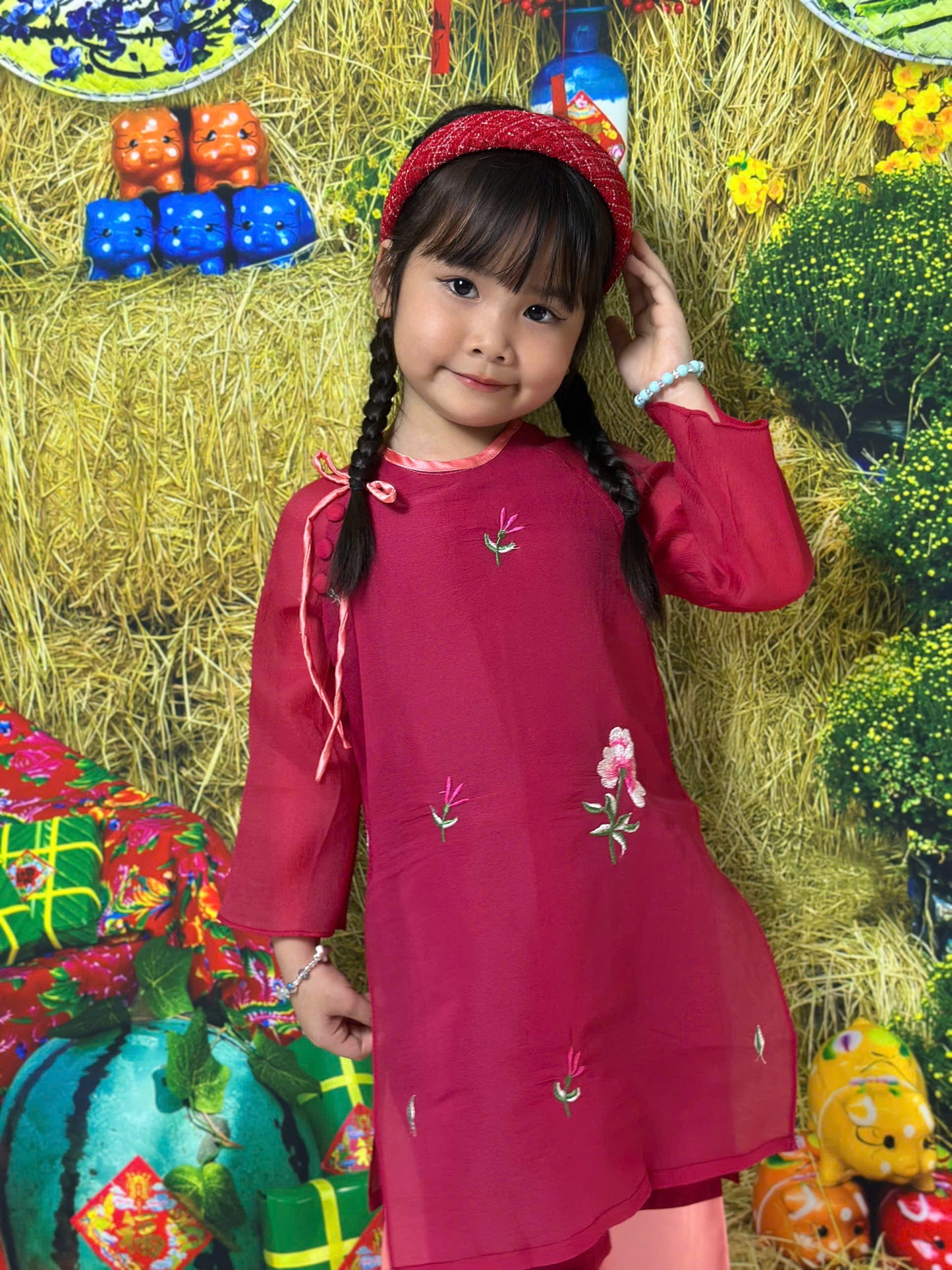 2 Layers Silk Ao Dai For Kid Girl - Baby Girls Ao Dai | Vietnamese Lunar New Year