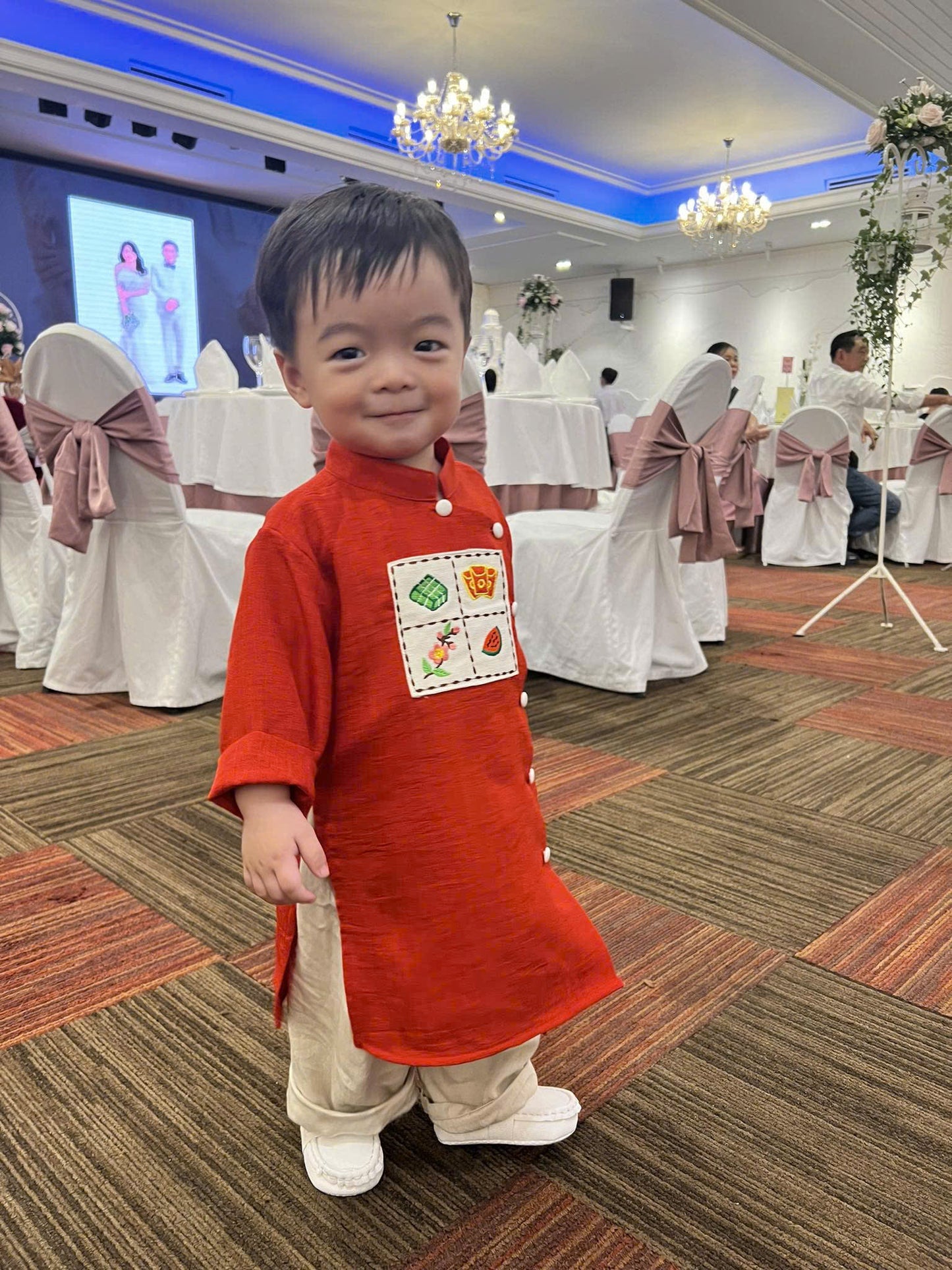 PE4: Red-Yellow Ao Dai For Boys - Boy's Dress | Linen Ao Dai Set