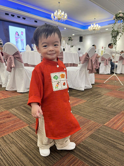 PE4: Red-Yellow Ao Dai For Boys - Boy's Dress | Linen Ao Dai Set