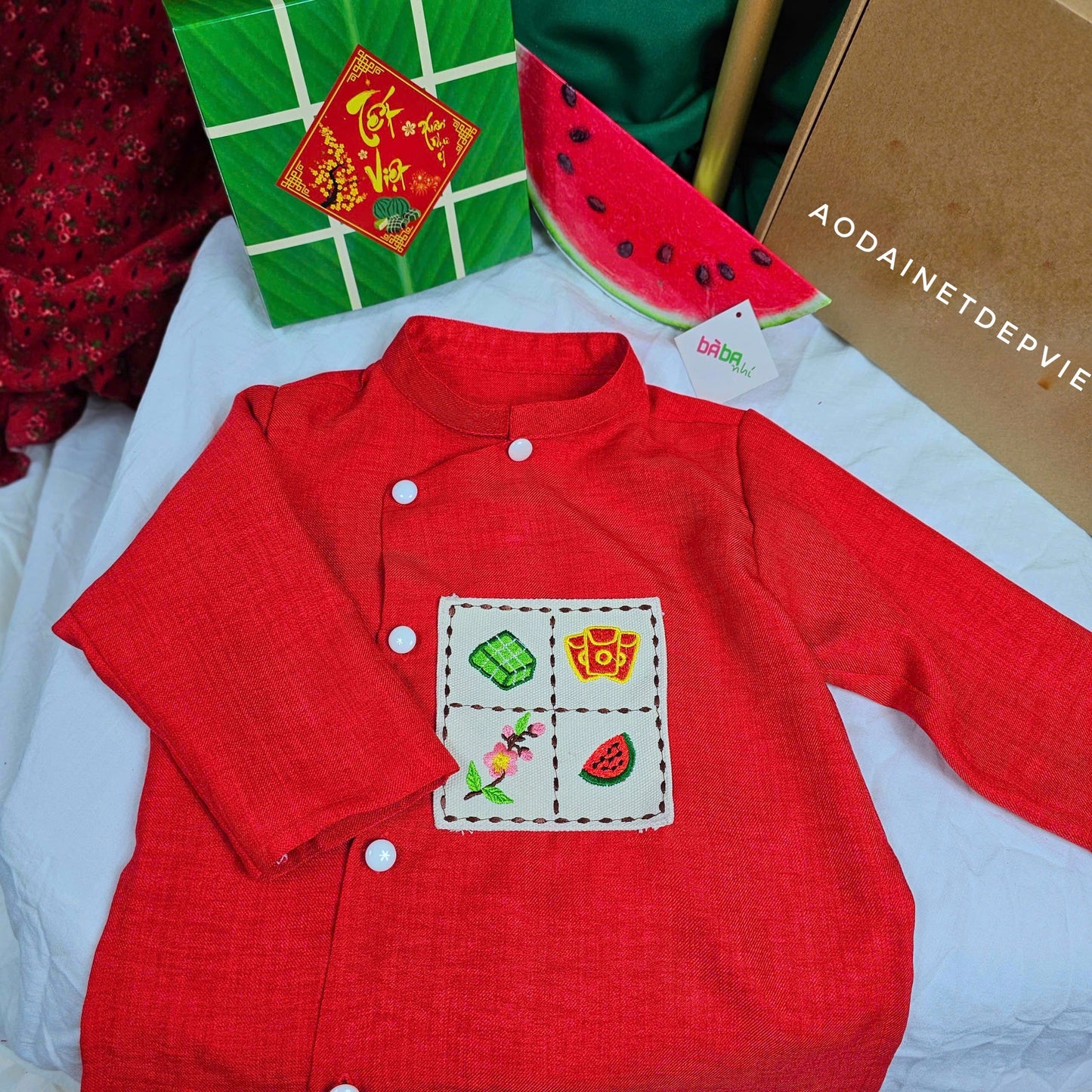 PE4: Red-Yellow Ao Dai For Boys - Boy's Dress | Linen Ao Dai Set