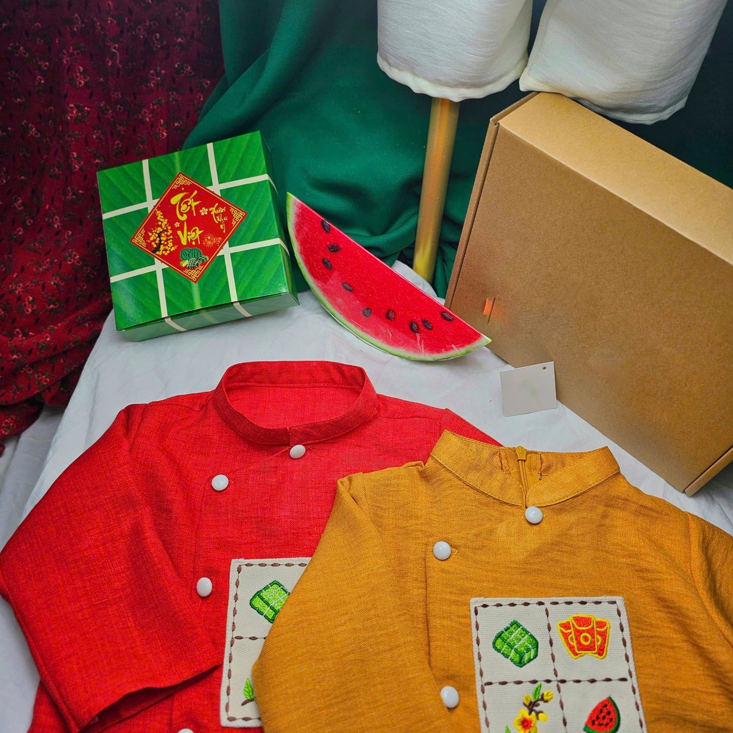 PE4: Red-Yellow Ao Dai For Boys - Boy's Dress | Linen Ao Dai Set