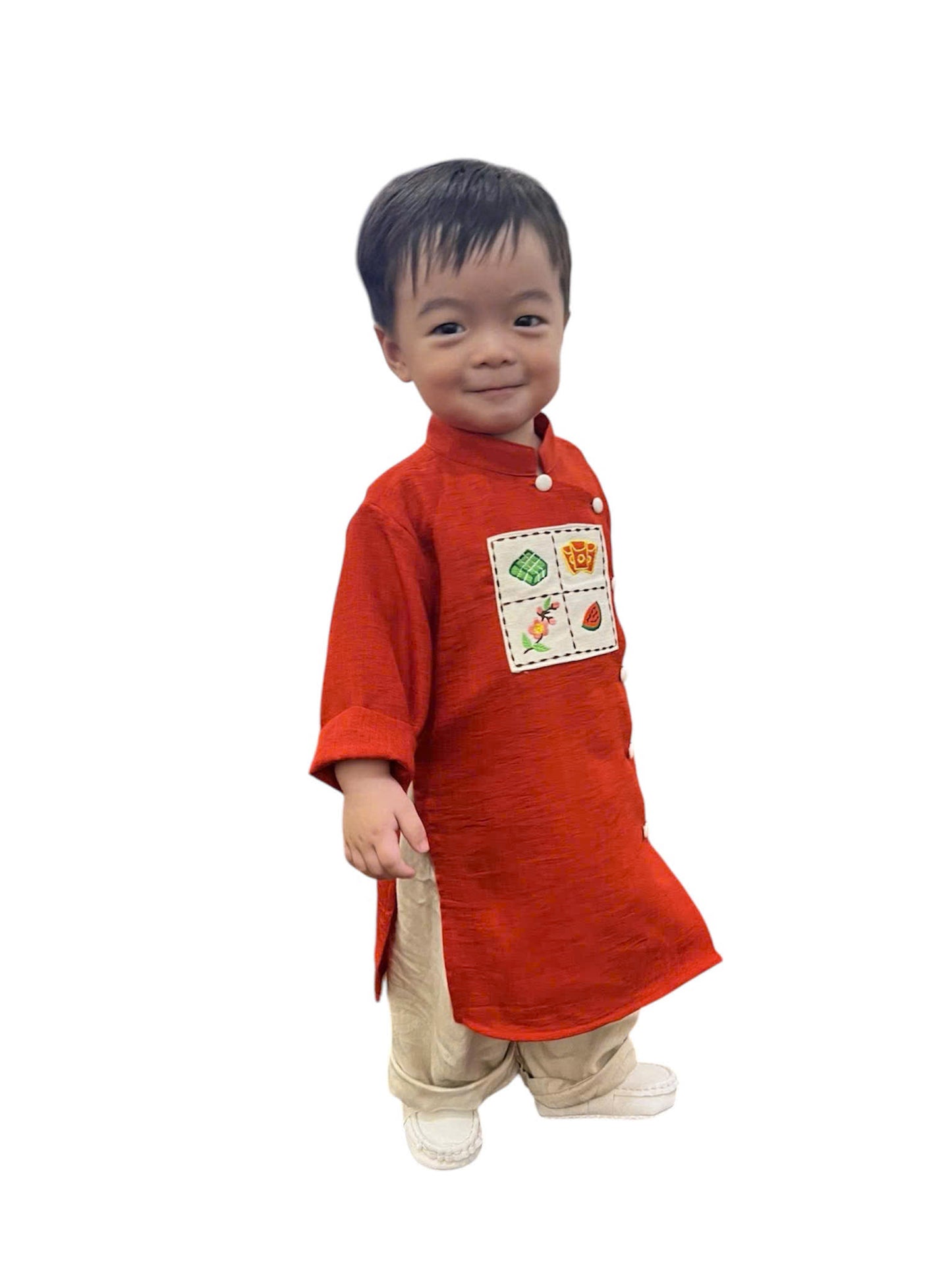PE4: Red-Yellow Ao Dai For Boys - Boy's Dress | Linen Ao Dai Set