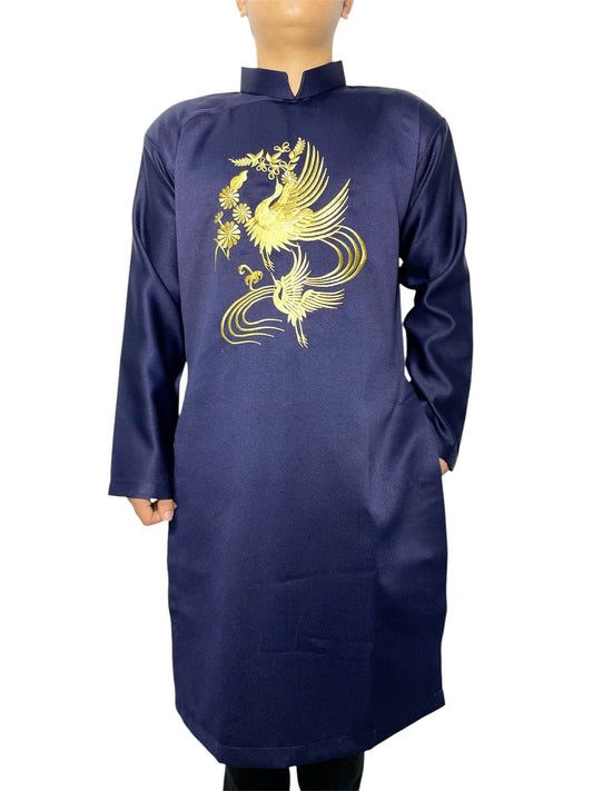 Crane Golden Vietnamese Traditional Ao Dai For Men - Men's Dress