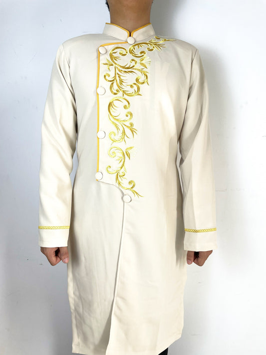 Cream Motif Embroidered Ao Dai For Men - Traditional Ao Dai Men Dress