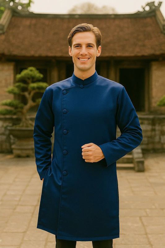 Navy Blue  Vietnamese Ao Dai For Men | Men Wedding Ao Dai