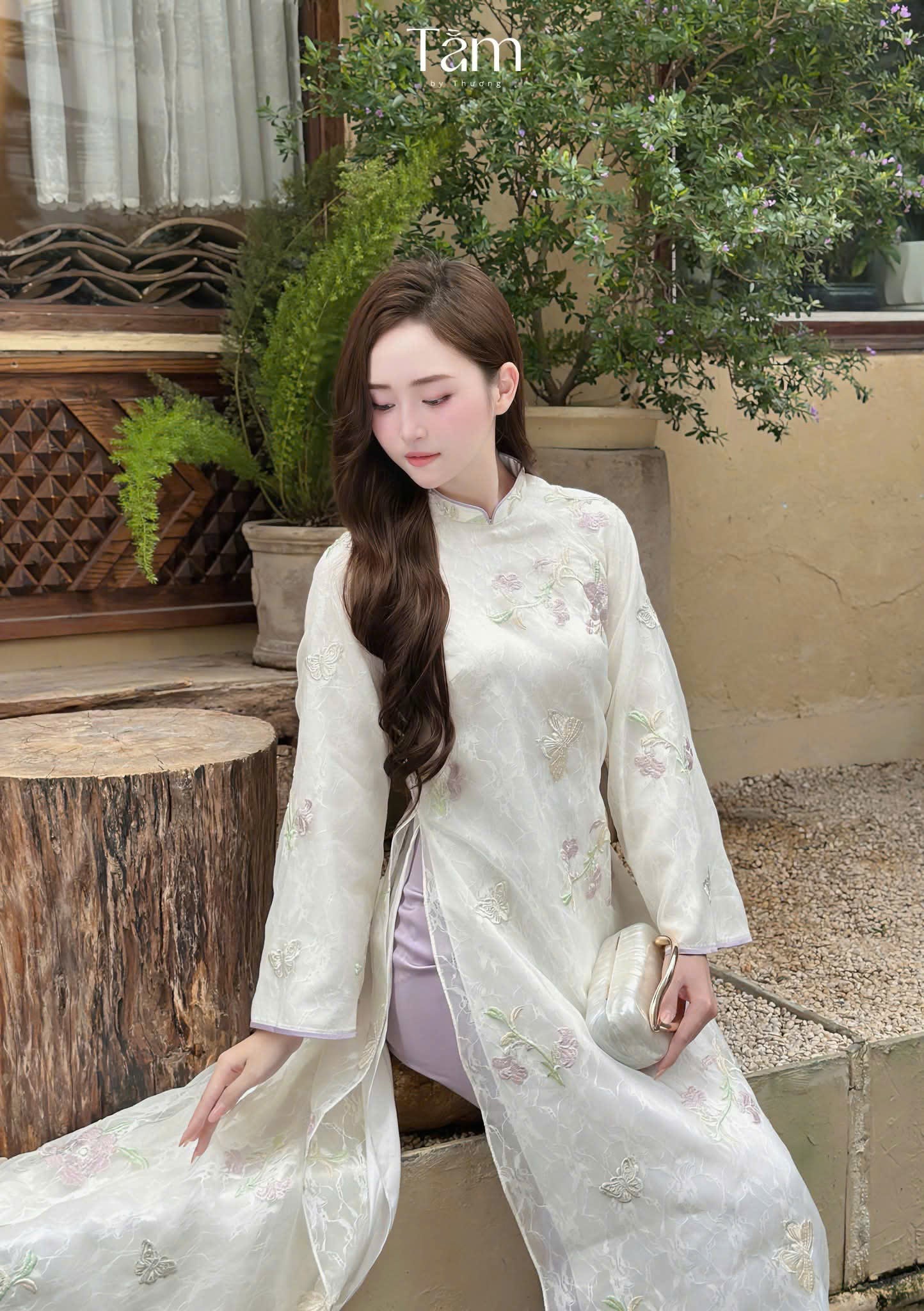 AN White organza silk ao dai | Modern Vietnamese Ao Dai | No pants