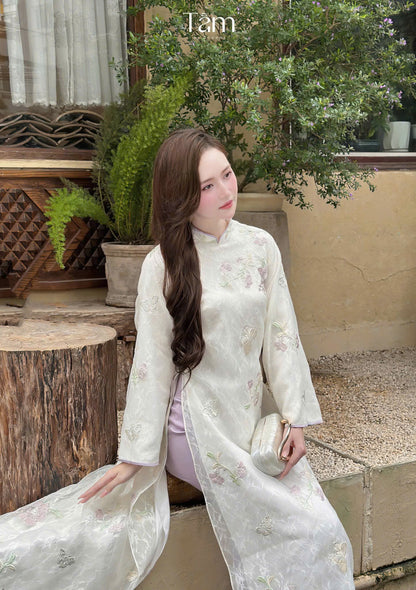 AN White organza silk ao dai | Modern Vietnamese Ao Dai | No pants