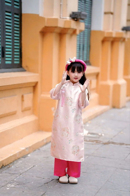 MIKA Pink gam ao dai for daughter | ao dai be gai tet