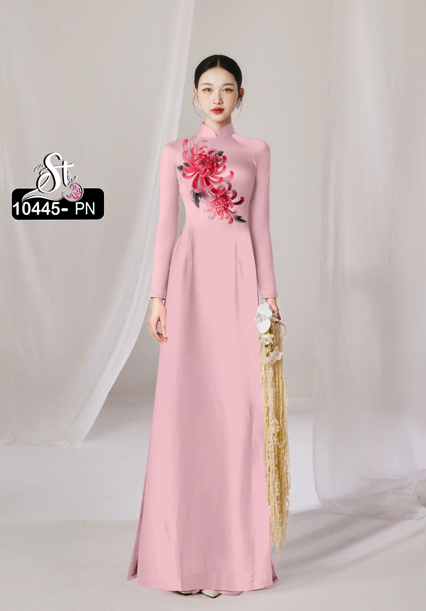 Pre-order: Vietnamese Ao Dai Dress | 3D Flower Printed Long Dress For Women