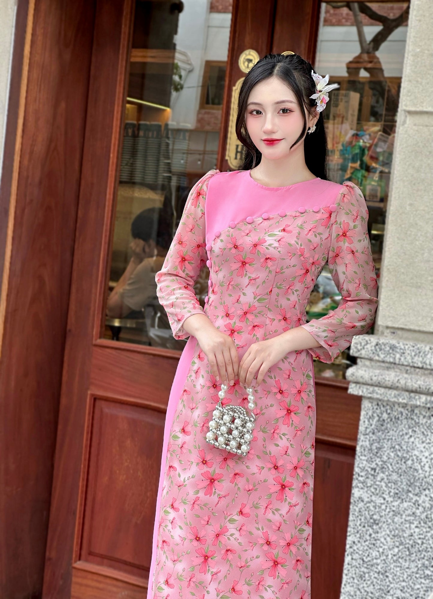 Pinky Tơ Voan Ao Dai With Puffy Sleeves | Vietnamese Traditional Ao Dai