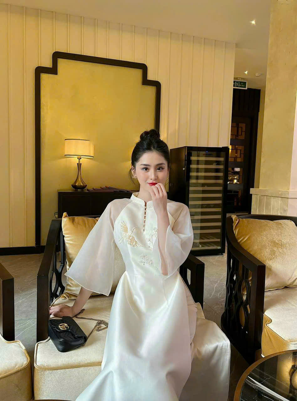 Birds Beaded White Ao Dai | Modern Ao Dai Set