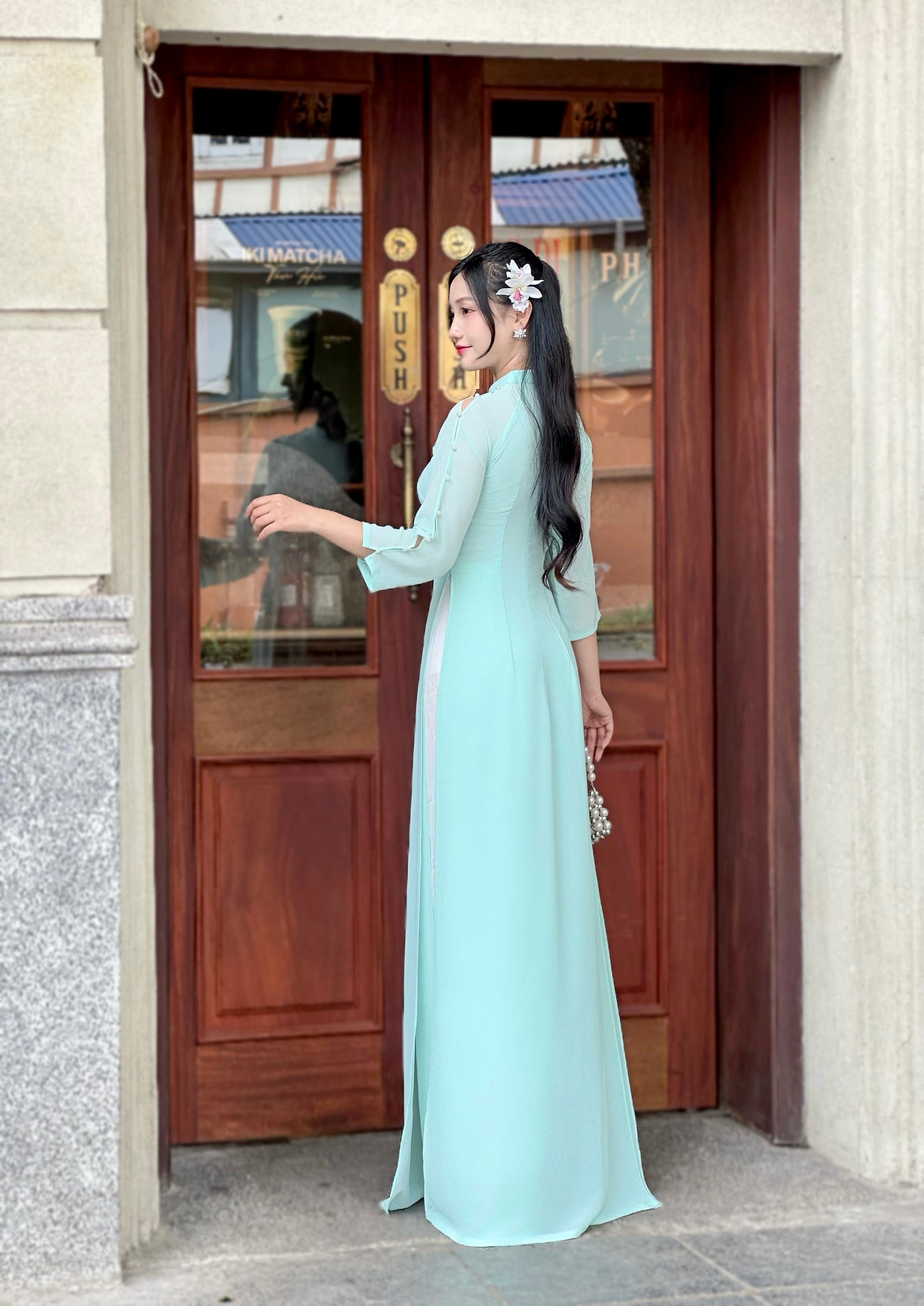 Pastel Blue Ao Dai With Split Sleeve Design | Vietnamese Traditional Ao Dai