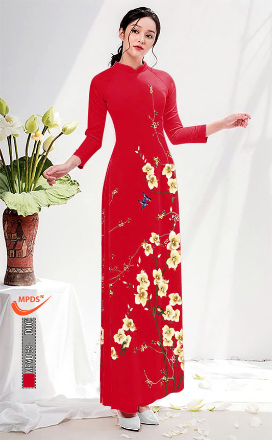 3D Floral Printed Ao Dai Set - Vietnamese Ao Dai For Women