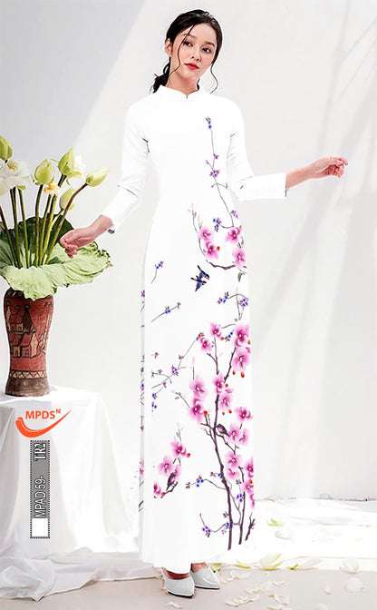 3D Floral Printed Ao Dai Set - Vietnamese Ao Dai For Women