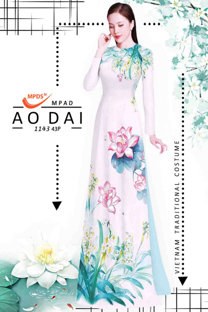3D Lotus Printed Ao Dai Vietnam - Vietnamese Ao Dai For Women